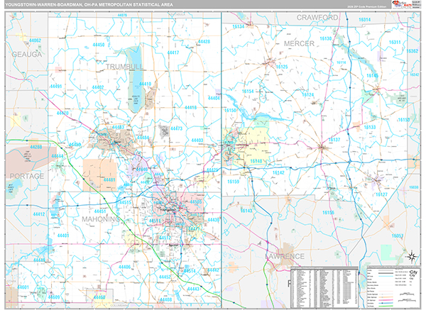 Youngstown-Warren-Boardman, OH Metro Area Wall Map